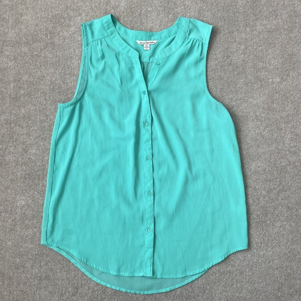 American Eagle Shirt Womens Small Teal Green Button Down Sleeveless Tank Top